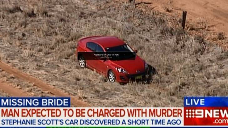 Stephanie Scott's car on the side of the road in a wheat field 8.5 kilometres from Leeton. Photo: Channel Nine