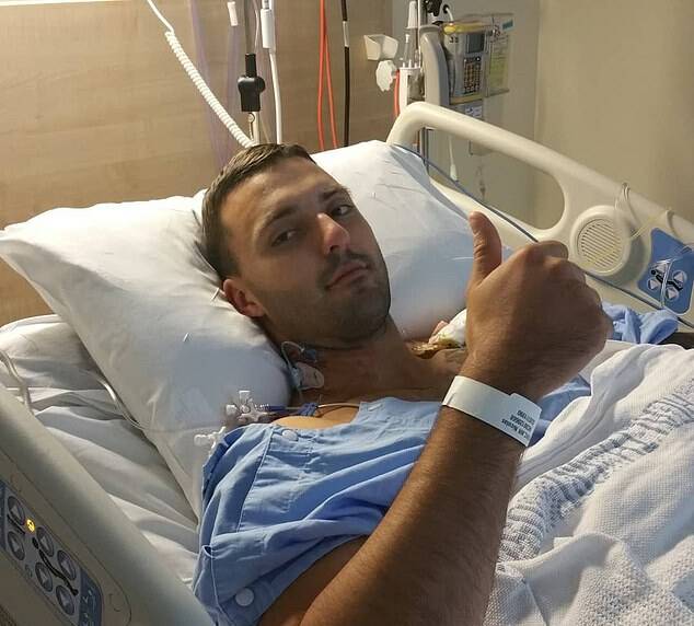 FIGHT: Nic Jovanovic, pictured in hospital after being diagnosed with and treated for testicular cancer for the second time. 