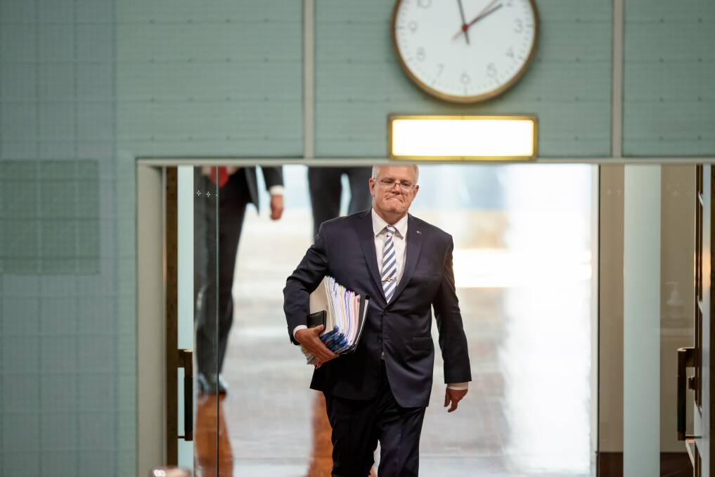 Heading for the exit? Prime Minister Scott Morrison. Picture: Sitthixay Ditthavong