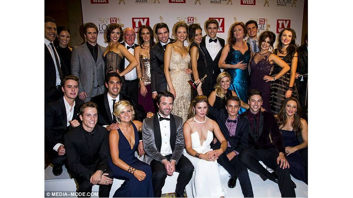 THE cast of Home and Away, including Leeton's Jake Speer (front left), at this year's TV Week Logie Awards. The long-running show won the gong for Most Popular Drama.