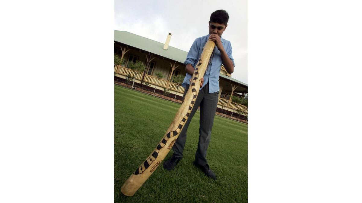 St Francis College student Elijah Moore played the didgeridoo to open the Leeton Shire Council NAIDOC Week ceremony.