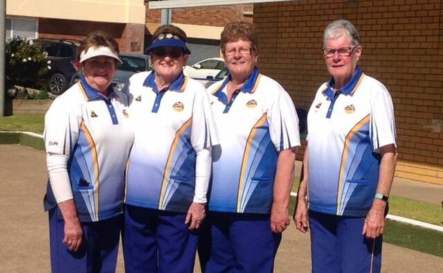 CHAMPIONS: L&D Pairs champions Elaine Sullivan and Judy Heness, with the runners-up Jan Walker and Joan Lloyd.