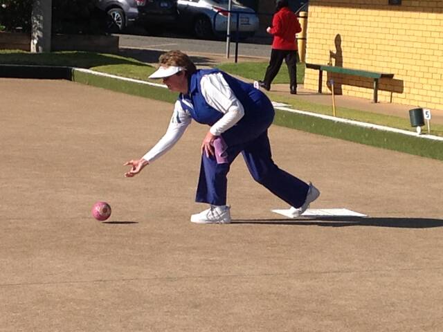GOOD FUN: Leeton and District bowler Elaine Sullivan pictured playing social bowls.