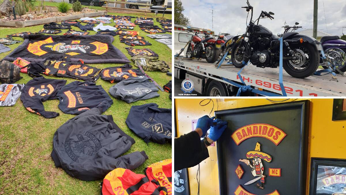 SEIZED: Police seized motorcycles and OMCG paraphernalia in raids in Leeton on Thursday. PHOTOS: NSW Police