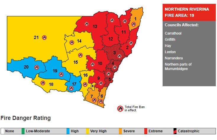 Fire danger conditions across NSW. PICTURE: NSW RFS