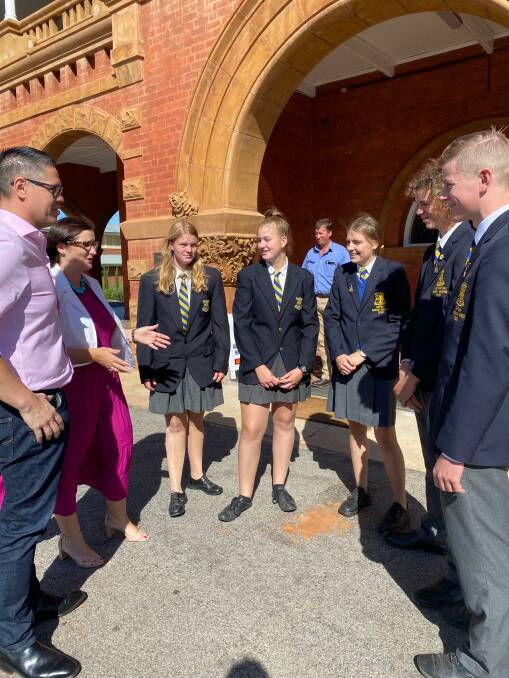 Yanco Agricultural School students speak with Wes Fang MLC (left) and NSW education minister Sarah Mitchell earlier in 2020. PHOTO: Contributed