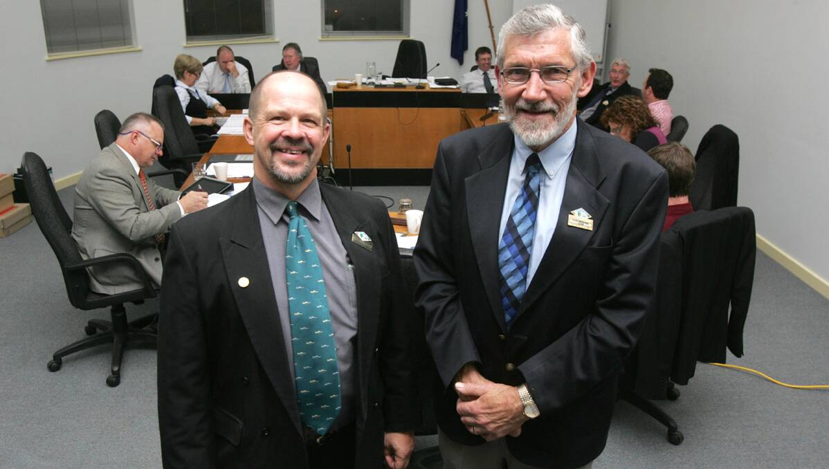 LEETON Shire Council deputy mayor George Weston (left) and mayor Paul Maytom were elected unopposed at Wednesday night's council meeting.