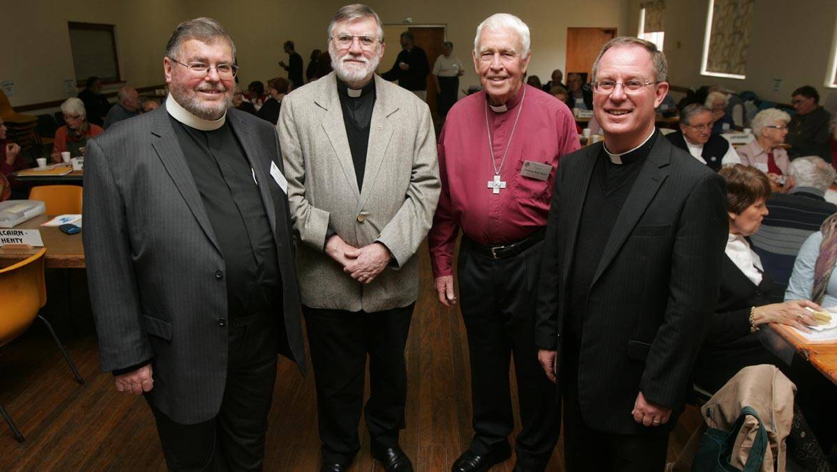 THE Anglican diocese of Riverina  synod was conducted in Leeton for the second year in a row last week, with those attending including (from left) chairman of committees Archdeacon David Bond, administrator of the diocese Archdeacon Edwin Byford, vicar-general in the Diocese of Bendigo Bishop Ron Stone and Leeton parish priest Archdeacon Robert Murphy.