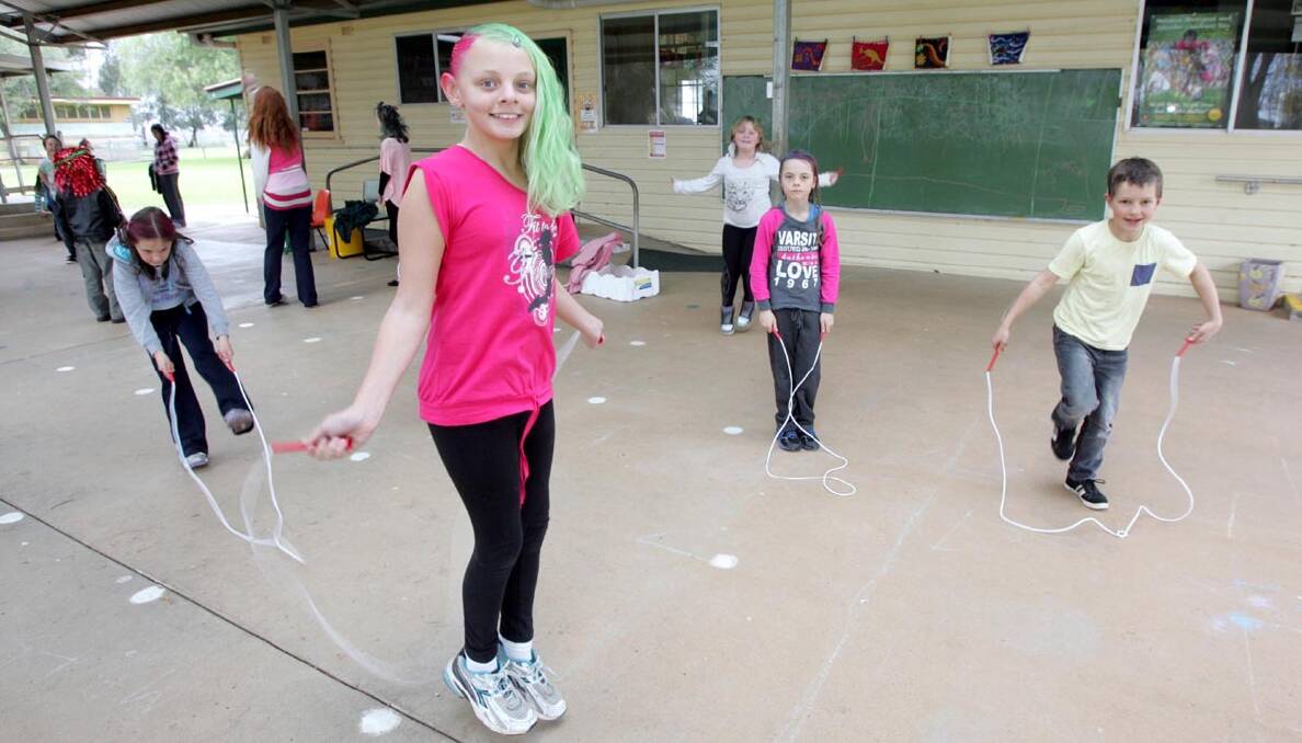 MURRAMI Public School year five student Maddison Beaumont, 10, shows off her skipping prowess and her brightly coloured hair.