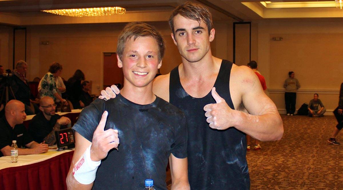JOSH Dean (left) and David Tabain at the IKFF National Kettlebell Championships in Detroit.