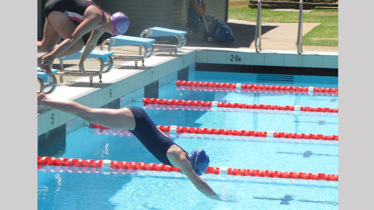 Tess Staines (11) gets a clear advantage off the blocks over Hayley Graham (11) in the 12 years Girls 50m Freestyle at the Parkview PS Carnival held last Friday at the Leeton Pool.