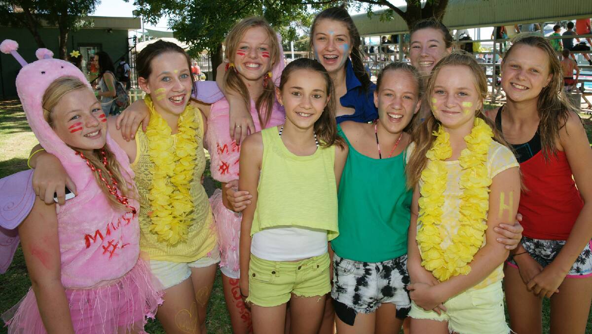 At the Leeton High school swimming carnival are Dannielle Corney, Sarah Quinlivan, Edie Rudd, Shanay Pizzolante, Hannah Bennet, Hannah Bush, Chelsea Axtil, Taylah Simpson and Nakeia McVittie.